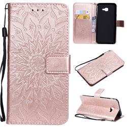 Embossing Sunflower Leather Wallet Case for Samsung Galaxy J4 Core - Rose Gold