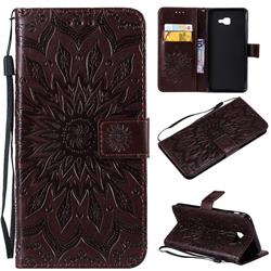 Embossing Sunflower Leather Wallet Case for Samsung Galaxy J4 Core - Brown