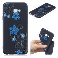 Little Blue Flowers 3D Embossed Relief Black TPU Cell Phone Back Cover for Samsung Galaxy J4 Plus(6.0 inch)