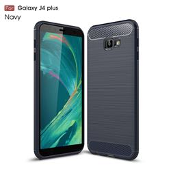 Luxury Carbon Fiber Brushed Wire Drawing Silicone TPU Back Cover for Samsung Galaxy J4 Plus(6.0 inch) - Navy