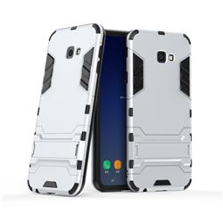 Armor Premium Tactical Grip Kickstand Shockproof Dual Layer Rugged Hard Cover for Samsung Galaxy J4 Plus(6.0 inch) - Silver