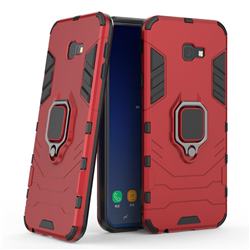 Black Panther Armor Metal Ring Grip Shockproof Dual Layer Rugged Hard Cover for Samsung Galaxy J4 Plus(6.0 inch) - Red