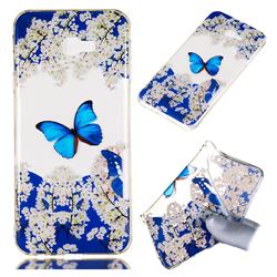 Blue Butterfly Flower Super Clear Soft TPU Back Cover for Samsung Galaxy J4 Plus(6.0 inch)