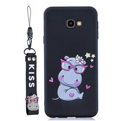 Black Flower Hippo Soft Kiss Candy Hand Strap Silicone Case for Samsung Galaxy J4 Plus(6.0 inch)