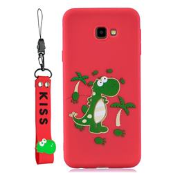 Red Dinosaur Soft Kiss Candy Hand Strap Silicone Case for Samsung Galaxy J4 Plus(6.0 inch)
