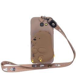 Brown Bear Neck Lanyard Zipper Wallet Silicone Case for Samsung Galaxy J4 Plus(6.0 inch)