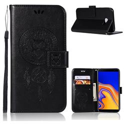 Intricate Embossing Owl Campanula Leather Wallet Case for Samsung Galaxy J4 Plus(6.0 inch) - Black
