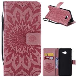 Embossing Sunflower Leather Wallet Case for Samsung Galaxy J4 Plus(6.0 inch) - Pink