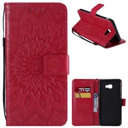 Embossing Sunflower Leather Wallet Case for Samsung Galaxy J4 Plus(6.0 inch) - Red
