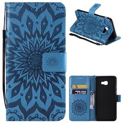 Embossing Sunflower Leather Wallet Case for Samsung Galaxy J4 Plus(6.0 inch) - Blue