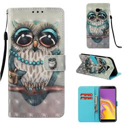 Sweet Gray Owl 3D Painted Leather Wallet Case for Samsung Galaxy J4 Plus(6.0 inch)