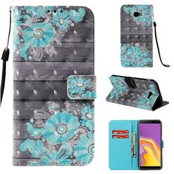 Blue Flower 3D Painted Leather Wallet Case for Samsung Galaxy J4 Plus(6.0 inch)