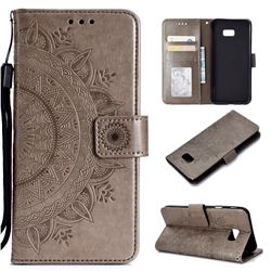 Intricate Embossing Datura Leather Wallet Case for Samsung Galaxy J4 Plus(6.0 inch) - Gray