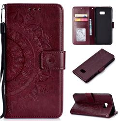 Intricate Embossing Datura Leather Wallet Case for Samsung Galaxy J4 Plus(6.0 inch) - Brown