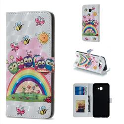 Rainbow Owl Family 3D Painted Leather Phone Wallet Case for Samsung Galaxy J4 Plus(6.0 inch)