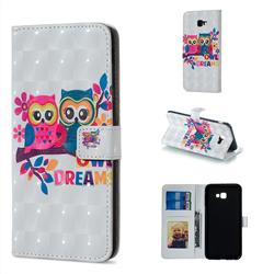 Couple Owl 3D Painted Leather Phone Wallet Case for Samsung Galaxy J4 Plus(6.0 inch)