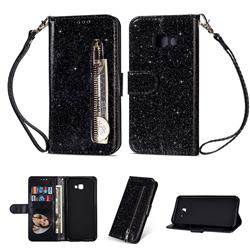 Glitter Shine Leather Zipper Wallet Phone Case for Samsung Galaxy J4 Plus(6.0 inch) - Black