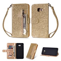 Glitter Shine Leather Zipper Wallet Phone Case for Samsung Galaxy J4 Plus(6.0 inch) - Gold