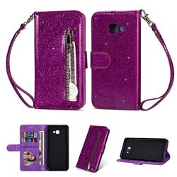 Glitter Shine Leather Zipper Wallet Phone Case for Samsung Galaxy J4 Plus(6.0 inch) - Purple