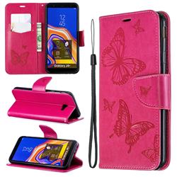 Embossing Double Butterfly Leather Wallet Case for Samsung Galaxy J4 Plus(6.0 inch) - Red