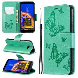 Embossing Double Butterfly Leather Wallet Case for Samsung Galaxy J4 Plus(6.0 inch) - Green