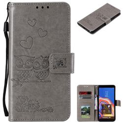 Embossing Owl Couple Flower Leather Wallet Case for Samsung Galaxy J4 Plus(6.0 inch) - Gray