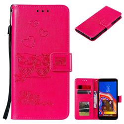 Embossing Owl Couple Flower Leather Wallet Case for Samsung Galaxy J4 Plus(6.0 inch) - Red
