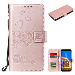 Embossing Owl Couple Flower Leather Wallet Case for Samsung Galaxy J4 Plus(6.0 inch) - Rose Gold