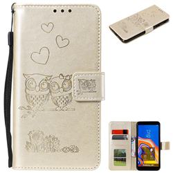 Embossing Owl Couple Flower Leather Wallet Case for Samsung Galaxy J4 Plus(6.0 inch) - Golden