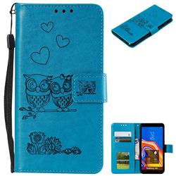 Embossing Owl Couple Flower Leather Wallet Case for Samsung Galaxy J4 Plus(6.0 inch) - Blue