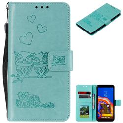 Embossing Owl Couple Flower Leather Wallet Case for Samsung Galaxy J4 Plus(6.0 inch) - Green