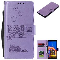 Embossing Owl Couple Flower Leather Wallet Case for Samsung Galaxy J4 Plus(6.0 inch) - Purple