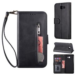 Retro Calfskin Zipper Leather Wallet Case Cover for Samsung Galaxy J4 Plus(6.0 inch) - Black