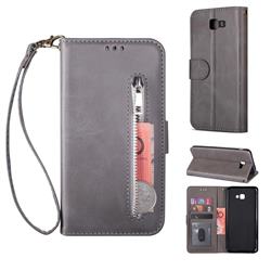 Retro Calfskin Zipper Leather Wallet Case Cover for Samsung Galaxy J4 Plus(6.0 inch) - Grey