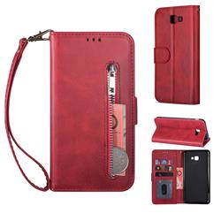 Retro Calfskin Zipper Leather Wallet Case Cover for Samsung Galaxy J4 Plus(6.0 inch) - Red
