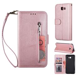 Retro Calfskin Zipper Leather Wallet Case Cover for Samsung Galaxy J4 Plus(6.0 inch) - Rose Gold