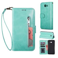 Retro Calfskin Zipper Leather Wallet Case Cover for Samsung Galaxy J4 Plus(6.0 inch) - Mint Green