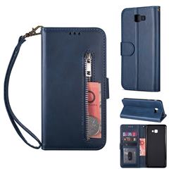 Retro Calfskin Zipper Leather Wallet Case Cover for Samsung Galaxy J4 Plus(6.0 inch) - Blue