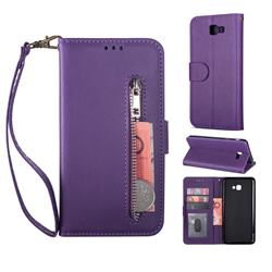 Retro Calfskin Zipper Leather Wallet Case Cover for Samsung Galaxy J4 Plus(6.0 inch) - Purple