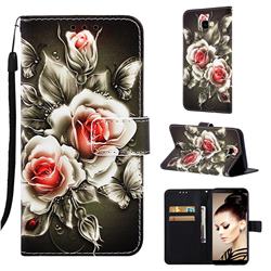 Black Rose Matte Leather Wallet Phone Case for Samsung Galaxy J4 Plus(6.0 inch)