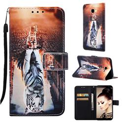 Cat and Tiger Matte Leather Wallet Phone Case for Samsung Galaxy J4 Plus(6.0 inch)