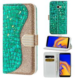 Glitter Diamond Buckle Laser Stitching Leather Wallet Phone Case for Samsung Galaxy J4 Plus(6.0 inch) - Green