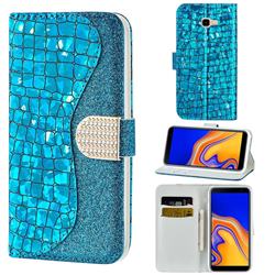 Glitter Diamond Buckle Laser Stitching Leather Wallet Phone Case for Samsung Galaxy J4 Plus(6.0 inch) - Blue