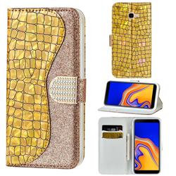 Glitter Diamond Buckle Laser Stitching Leather Wallet Phone Case for Samsung Galaxy J4 Plus(6.0 inch) - Gold