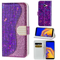 Glitter Diamond Buckle Laser Stitching Leather Wallet Phone Case for Samsung Galaxy J4 Plus(6.0 inch) - Purple