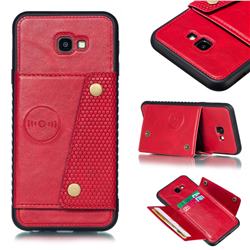 Retro Multifunction Card Slots Stand Leather Coated Phone Back Cover for Samsung Galaxy J4 Plus(6.0 inch) - Red