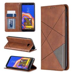 Prismatic Slim Magnetic Sucking Stitching Wallet Flip Cover for Samsung Galaxy J4 Plus(6.0 inch) - Brown
