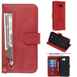 Retro Luxury Zipper Leather Phone Wallet Case for Samsung Galaxy J4 Plus(6.0 inch) - Red