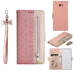 Luxury Lace Zipper Stitching Leather Phone Wallet Case for Samsung Galaxy J4 Plus(6.0 inch) - Pink