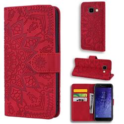 Retro Embossing Mandala Flower Leather Wallet Case for Samsung Galaxy J4 Plus(6.0 inch) - Red